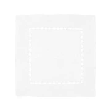 CleverDelights 6" White Linen Hemstitch Cocktail Napkins - 12 Pack - 100% Linen