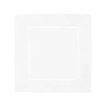 CleverDelights 6" White Linen Hemstitch Cocktail Napkins - 12 Pack - 100% Linen