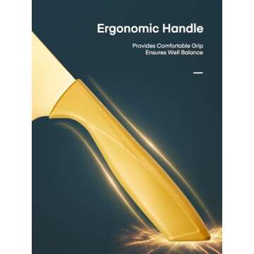 Aiheal Knife Set, 16 Pieces High Carbon Stainless Steel Golden Color Kitchen Knife Set, Titanium Coating Blade, No Rust and Super Sharp Cutlery Knife Set with Acrylic Stand and Kitchen Scissors, Gift