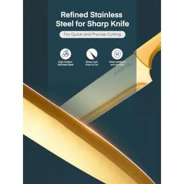 Aiheal Knife Set, 16 Pieces High Carbon Stainless Steel Golden Color Kitchen Knife Set, Titanium Coating Blade, No Rust and Super Sharp Cutlery Knife Set with Acrylic Stand and Kitchen Scissors, Gift