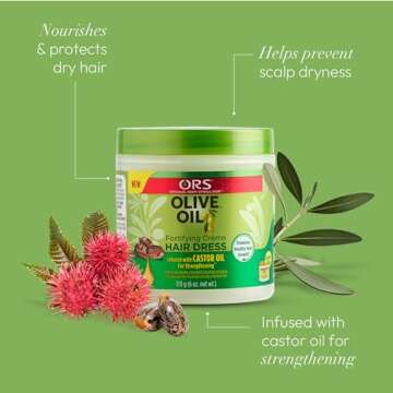 ORS Olive Oil Fortifying Cream Hair Dress Infused with Castor Oil for Strengthening 6 Ounces