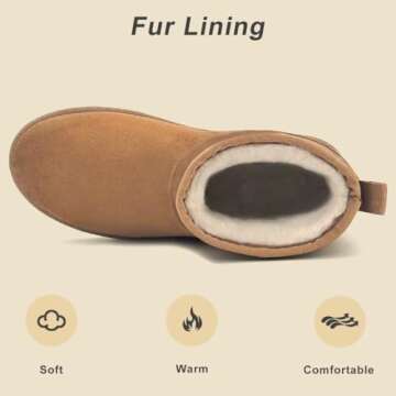 Women Suede Classic Ultra Mini Snow Boots, Faux Fur Lined Slip On Ankle Winter Booties, Womens Warm No Slip Short Boot, Botas De Invierno Para Mujer
