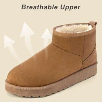 Women Suede Classic Ultra Mini Snow Boots, Faux Fur Lined Slip On Ankle Winter Booties, Womens Warm No Slip Short Boot, Botas De Invierno Para Mujer