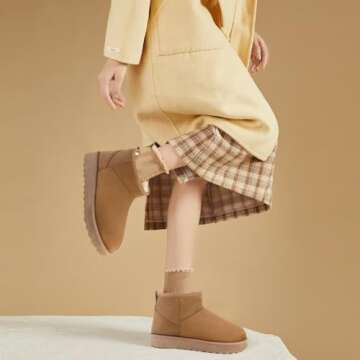 Women Suede Classic Ultra Mini Snow Boots, Faux Fur Lined Slip On Ankle Winter Booties, Womens Warm No Slip Short Boot, Botas De Invierno Para Mujer