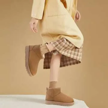 Women Suede Classic Ultra Mini Snow Boots, Faux Fur Lined Slip On Ankle Winter Booties, Womens Warm No Slip Short Boot, Botas De Invierno Para Mujer