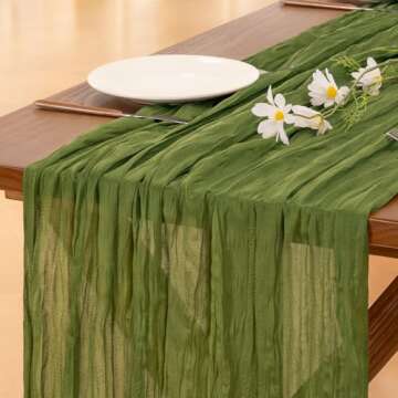 Socomi Olive Green Table Runner Spring Easter Cheesecloth Table Runner 170 inch Cheese Cloth Runner ...