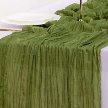 Socomi Olive Green Table Runner Spring Easter Cheesecloth Table Runner 170 inch Cheese Cloth Runner 14FT Boho Rustic Gauze Table Runner for Wedding Party Baby Shower Decor