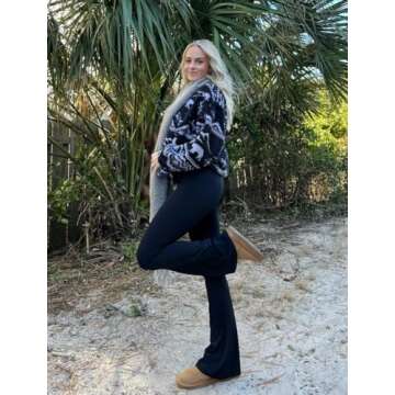 OMKAGI Butt Lifting Flare Leggings for Women Tummy Control Wide Leg Flared Yoga Pants(S,5-Black)