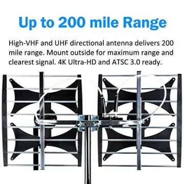 [Newest 2021] Five Star Multi-Directional 4V HDTV Antenna - up to 200 Mile Range, UHF/VHF, Indoor, Attic, Outdoor, 4K Ready 1080P FM Radio w/ 40ft RG6 coaxial Cable
