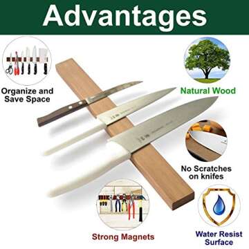 Simple Useful Wood Magnetic Knife Strip 10 inch - Magnetic Knife Holder Rack Bar Block