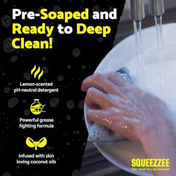 Squeezzee Soap Filled Scrubber Sponges 2-Pack - Non Scratch Scrubbing Sponge with Built-in Dishwashi...