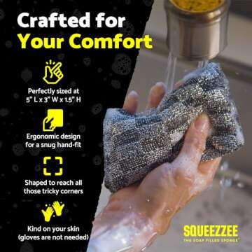 Squeezzee Soap Filled Scrubber Sponges 2-Pack - Non Scratch Scrubbing Sponge with Built-in Dishwashing Liquid Dish Soap, Double Sided Kitchen Cleaning Scrubbers, Up to 300 Washes Per Sponge