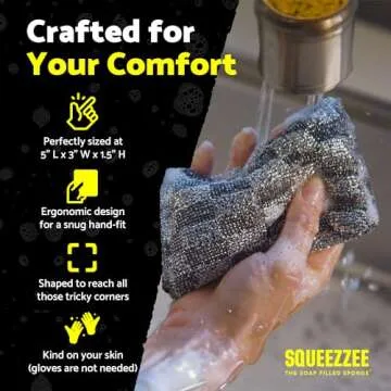 Squeezzee Soap Filled Scrubber Sponges 2-Pack - Non Scratch Scrubbing Sponge with Built-in Dishwashing Liquid Dish Soap, Double Sided Kitchen Cleaning Scrubbers, Up to 300 Washes Per Sponge