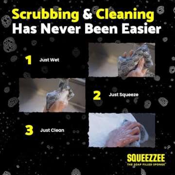 Squeezzee Soap Filled Scrubber Sponges 2-Pack - Non Scratch Scrubbing Sponge with Built-in Dishwashing Liquid Dish Soap, Double Sided Kitchen Cleaning Scrubbers, Up to 300 Washes Per Sponge