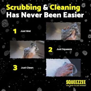 Squeezzee Soap Filled Scrubber Sponges 2-Pack - Non Scratch Scrubbing Sponge with Built-in Dishwashing Liquid Dish Soap, Double Sided Kitchen Cleaning Scrubbers, Up to 300 Washes Per Sponge