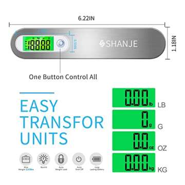 SHANJE Luggage Weight Scale for Suitcases 110 Lbs Travel Accessories High Precision Travel Digital Hanging Scales 50kg White