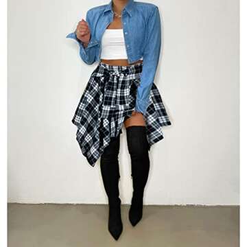 Stylish High Waisted Asymmetrical Plaid Skirts for Women