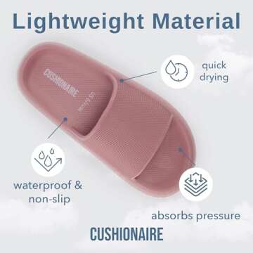 CUSHIONAIRE Feather Slides – Comfortable Cloud Cushion House Slippers for Women, Indoor Outdoor EVA Foam Foot Spa Shower Shoes, Non-Slip Arch Support, BLUSH 7