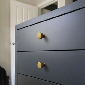 Goo-Ki Vintage Retro Antique Brass Zinc Alloy Cabinet Large Knob - Single Hole Striped Decorations Cabinet Pull Hardware for Bedroom, Kitchen, 6 Pack