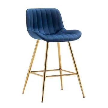 Sidanli 24 Inch Bar Stools, Gold Bar Stools Set of 2, Blue Velvet Counter Height Stools.