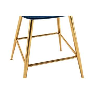 Sidanli 24 Inch Bar Stools, Gold Bar Stools Set of 2, Blue Velvet Counter Height Stools.