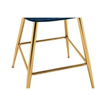 Sidanli 24 Inch Bar Stools, Gold Bar Stools Set of 2, Blue Velvet Counter Height Stools.