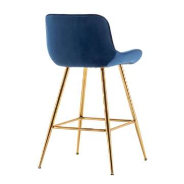 Sidanli 24 Inch Bar Stools, Gold Bar Stools Set of 2, Blue Velvet Counter Height Stools.