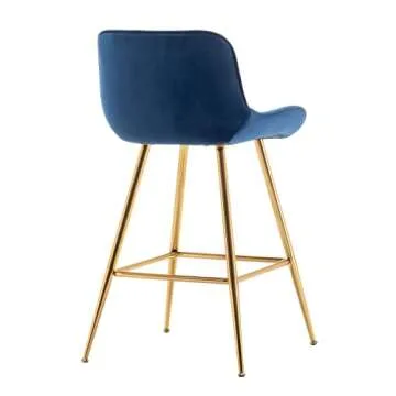 Sidanli 24 Inch Bar Stools, Gold Bar Stools Set of 2, Blue Velvet Counter Height Stools.