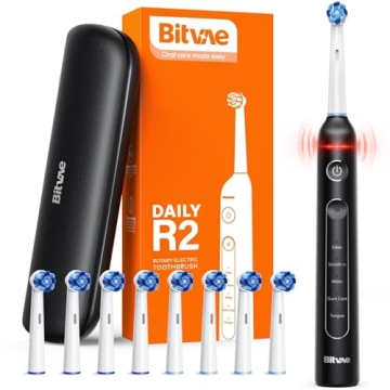 Bitvae R2 Rotating Electric Toothbrush for Adults - 8 Brush Heads, Travel Case, 5 Modes, Powerful Re...