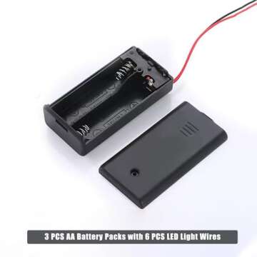 Flever DIY House Accessory for Dollhouse Miniature-3 PCS AA Battery Packs with 6 PCS LED Light Wires