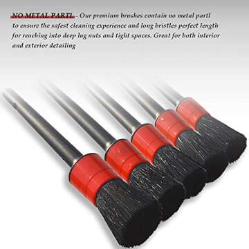 Detailing Brush Set -5 Different Sizes Premium Natural Boar Hair Mixed Fiber Plastic Handle Automoti...