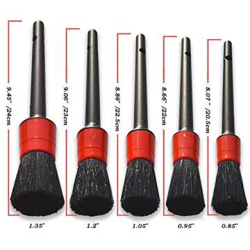 Detailing Brush Set -5 Different Sizes Premium Natural Boar Hair Mixed Fiber Plastic Handle Automotive Detail Brushes for Cleaning Wheels, Engine, Interior, Air Vents, Car, Motorcy