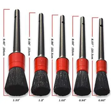 Detailing Brush Set -5 Different Sizes Premium Natural Boar Hair Mixed Fiber Plastic Handle Automotive Detail Brushes for Cleaning Wheels, Engine, Interior, Air Vents, Car, Motorcy