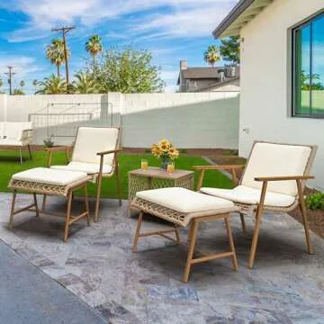 YITAHOME 3 Pieces Conversation Bistro Set with Ottoman, All-Weather Patio Bistro Set with Footrest, ...