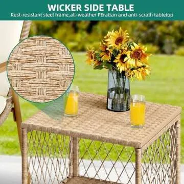 YITAHOME 3 Pieces Conversation Bistro Set with Ottoman, All-Weather Patio Bistro Set with Footrest, Small Patio Conversation Set for Balcony Outside, Outdoor Chairs with Ottomans and Coffee Table