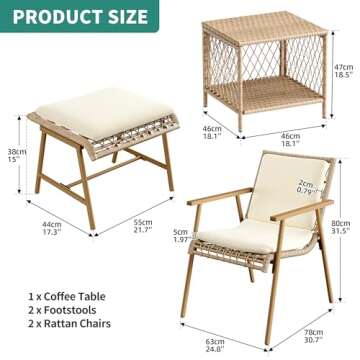 YITAHOME 3 Pieces Conversation Bistro Set with Ottoman, All-Weather Patio Bistro Set with Footrest, Small Patio Conversation Set for Balcony Outside, Outdoor Chairs with Ottomans and Coffee Table