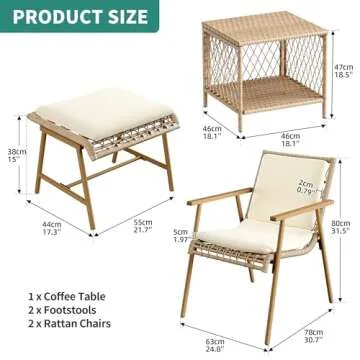 YITAHOME 3 Pieces Conversation Bistro Set with Ottoman, All-Weather Patio Bistro Set with Footrest, Small Patio Conversation Set for Balcony Outside, Outdoor Chairs with Ottomans and Coffee Table