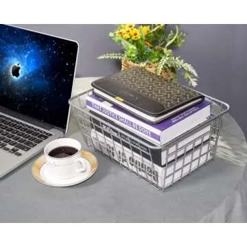 JUNCHU CHERRY Wire Storage Basket 4 Packs,Perfect Kitchen Pantry Organization Storage Basket,Laundry Basket,Countertop Organization,Use to Kitchen,Bathroom,Bedroom,Living Room,Office,Black