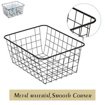 JUNCHU CHERRY Wire Storage Basket 4 Packs,Perfect Kitchen Pantry Organization Storage Basket,Laundry Basket,Countertop Organization,Use to Kitchen,Bathroom,Bedroom,Living Room,Office,Black