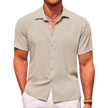 COOFANDY Men's Casual Short Sleeve Beach Button Up Shirt