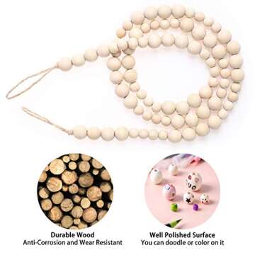 QXUJI Wall Hanging Photo Display with Wooden Beads Garland, Collage Picture Frame for Boho Wall Decoration, Photo Holders with 9 Wood Clips, for Rustic Country Decor, Home, Nursery Room, Dorm Decor