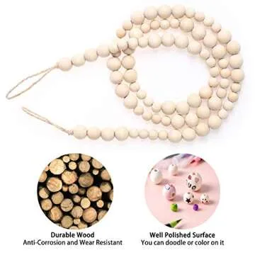 QXUJI Wall Hanging Photo Display with Wooden Beads Garland, Collage Picture Frame for Boho Wall Decoration, Photo Holders with 9 Wood Clips, for Rustic Country Decor, Home, Nursery Room, Dorm Decor