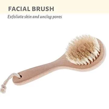 Touch Me 3 Set Body Brush Set - Long Wooden Dry Bath Body Back Brush, Contour Handle Natural Bristle Brush and Facial Brush