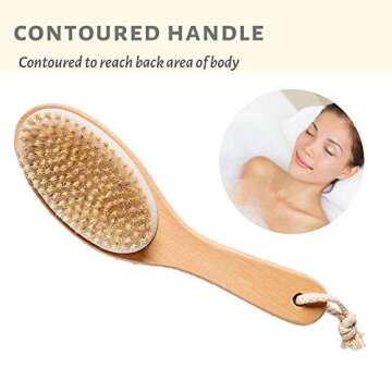 Touch Me 3 Set Body Brush Set - Long Wooden Dry Bath Body Back Brush, Contour Handle Natural Bristle Brush and Facial Brush