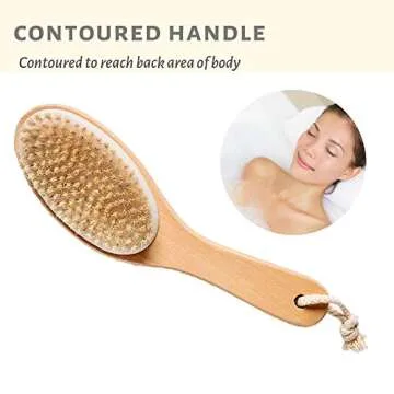 Touch Me 3 Set Body Brush Set - Long Wooden Dry Bath Body Back Brush, Contour Handle Natural Bristle Brush and Facial Brush