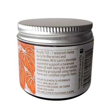Four Elements 4E Wild Yam Balancing Cream, 2 OZ - 1st Place Winner at The 2023 International Herb Symposium for Creams and Salves! Proudly Farmed, Crafted and Packaged in WI, USA. (Cream)