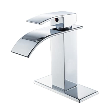 VOTON Bathroom Faucets Chrome Modern Waterfall Bathroom Sink Faucet with Deck Plate for 1 or 3 Holes
