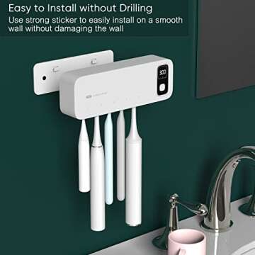 StarWin UV Toothbrush Dryer Holder, Fan Drying and Timer Function, Rechargeable Tooth Brush Holder Wall-Mounted for Bathroom, No Drilling, 5 Slots