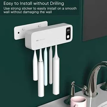 StarWin UV Toothbrush Dryer Holder, Fan Drying and Timer Function, Rechargeable Tooth Brush Holder Wall-Mounted for Bathroom, No Drilling, 5 Slots