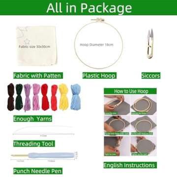 DIY Punch Needle Kits for Beginners Cute Cartoon Highland Cow with Daisy Flower with Hoop Embroidery...